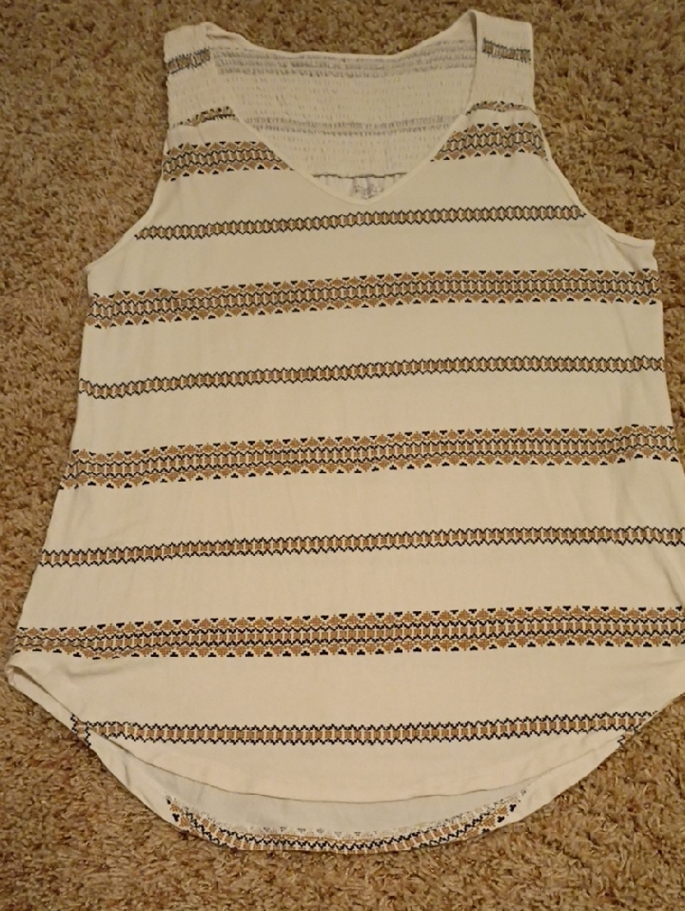 Market & Spruce White Tank with Tan and Black Stripe Pattern